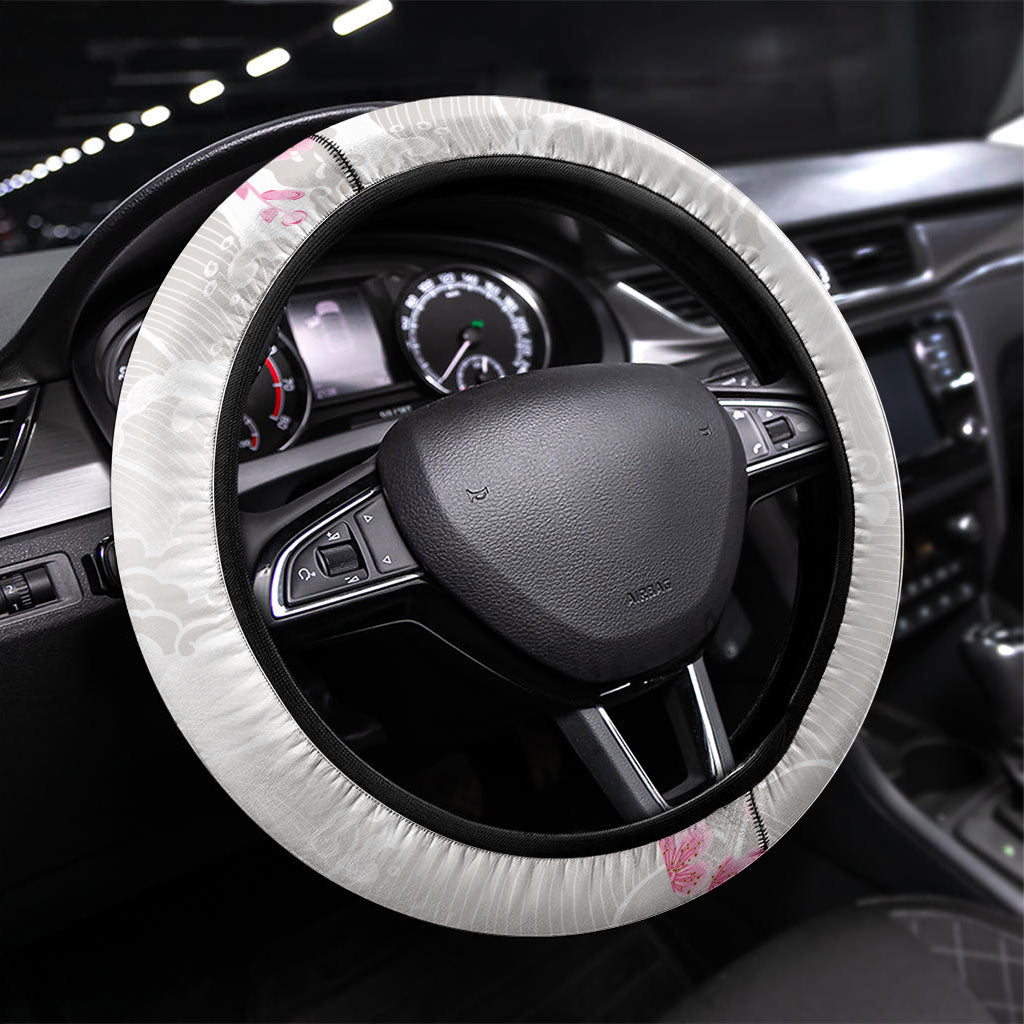 Japan National Football Steering Wheel Cover Cherry Blossom Sakura Wave Traditional Graphic Art