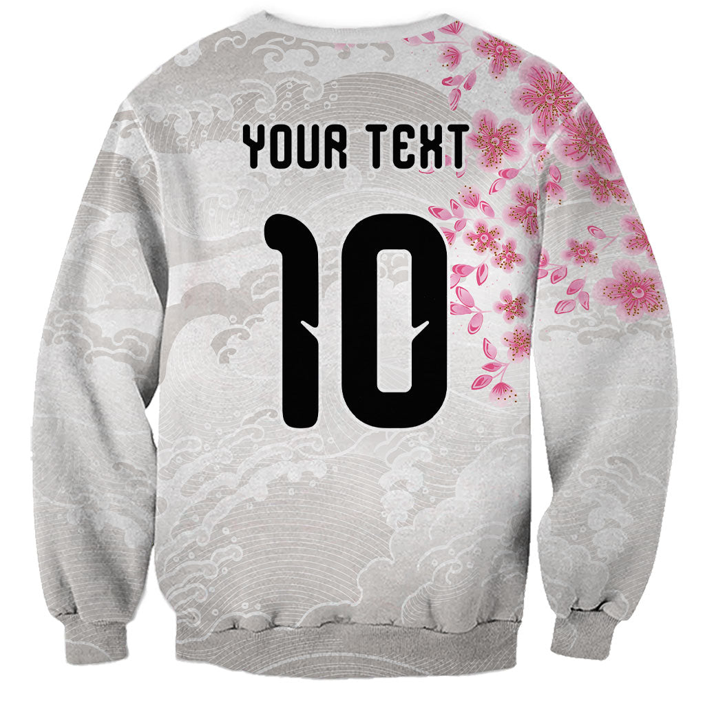 Custom Japan National Football Sweatshirt Cherry Blossom Sakura Wave Traditional Graphic Art