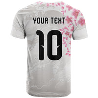 Custom Japan National Football T Shirt Cherry Blossom Sakura Wave Traditional Graphic Art