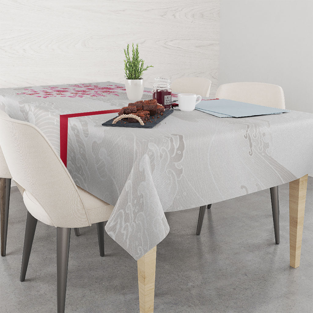Japan National Football Tablecloth Cherry Blossom Sakura Wave Traditional Graphic Art