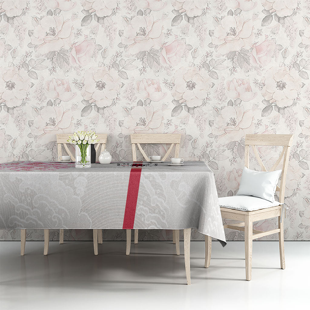 Japan National Football Tablecloth Cherry Blossom Sakura Wave Traditional Graphic Art