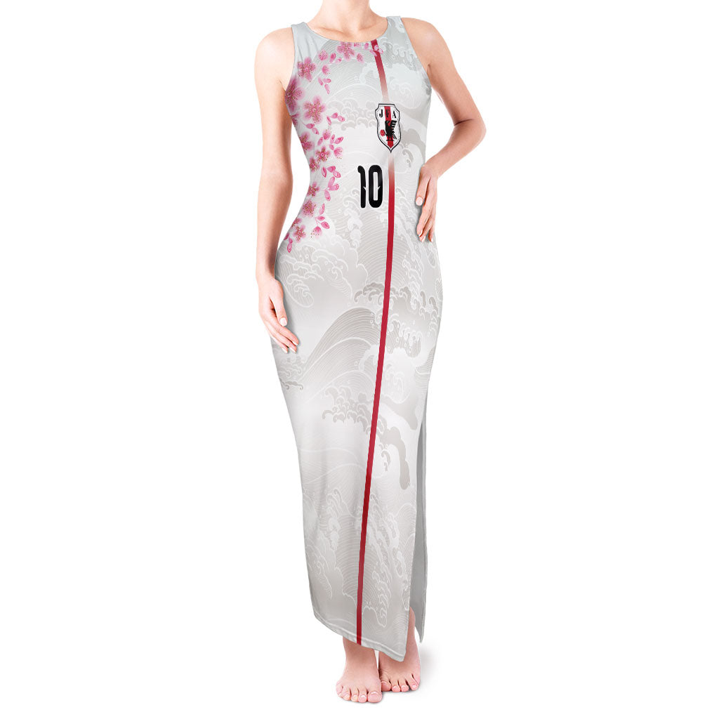 Custom Japan National Football Tank Maxi Dress Cherry Blossom Sakura Wave Traditional Graphic Art