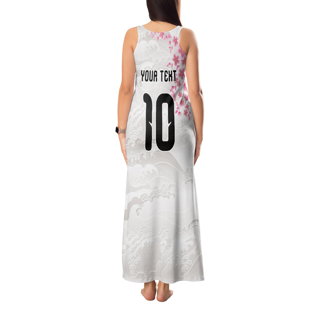 Custom Japan National Football Tank Maxi Dress Cherry Blossom Sakura Wave Traditional Graphic Art