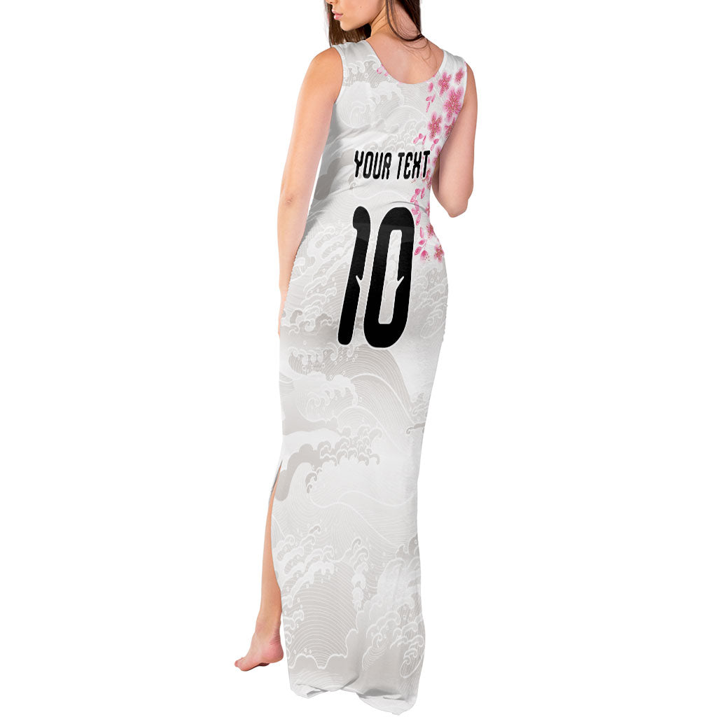 Custom Japan National Football Tank Maxi Dress Cherry Blossom Sakura Wave Traditional Graphic Art