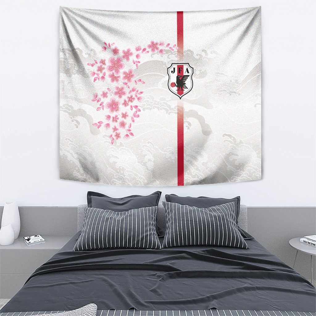 Japan National Football Tapestry Cherry Blossom Sakura Wave Traditional Graphic Art