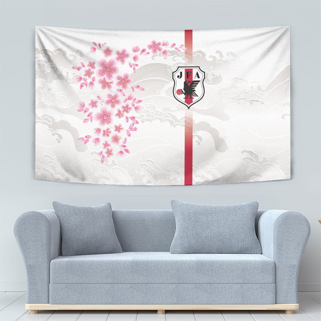 Japan National Football Tapestry Cherry Blossom Sakura Wave Traditional Graphic Art