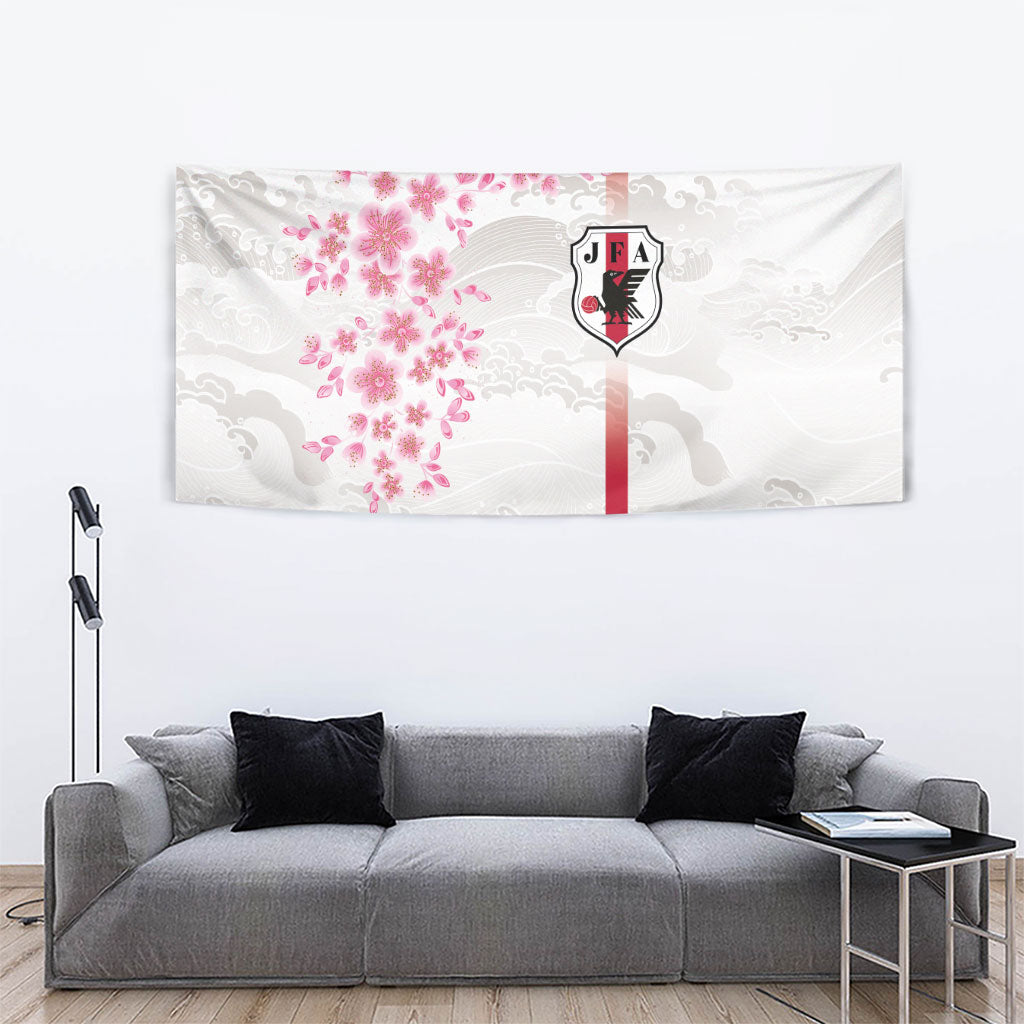 Japan National Football Tapestry Cherry Blossom Sakura Wave Traditional Graphic Art