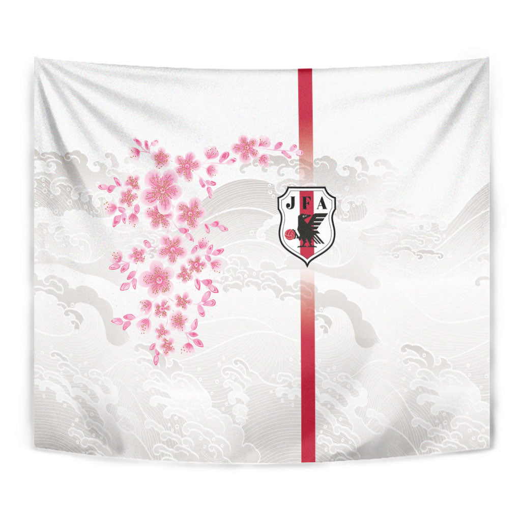 Japan National Football Tapestry Cherry Blossom Sakura Wave Traditional Graphic Art