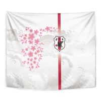 Japan National Football Tapestry Cherry Blossom Sakura Wave Traditional Graphic Art