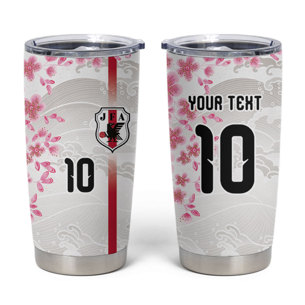 Custom Japan National Football Tumbler Cup Cherry Blossom Sakura Wave Traditional Graphic Art