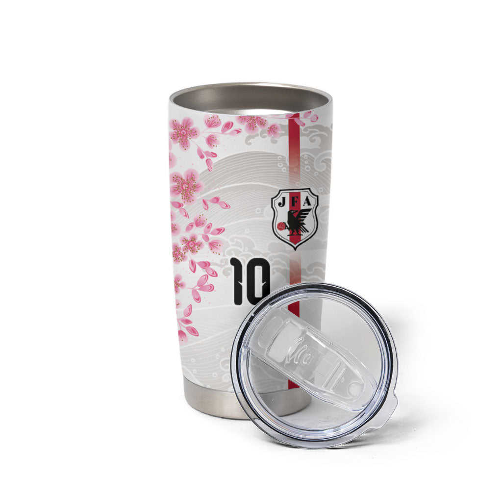 Custom Japan National Football Tumbler Cup Cherry Blossom Sakura Wave Traditional Graphic Art
