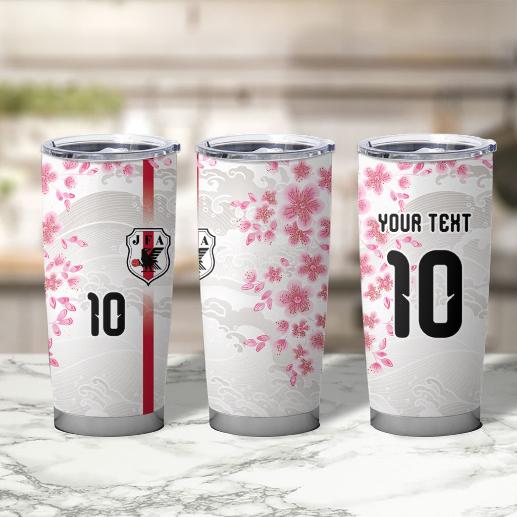 Custom Japan National Football Tumbler Cup Cherry Blossom Sakura Wave Traditional Graphic Art