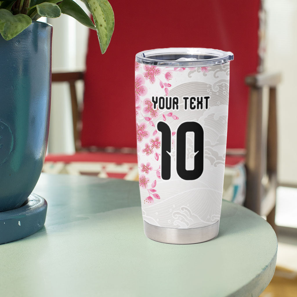 Custom Japan National Football Tumbler Cup Cherry Blossom Sakura Wave Traditional Graphic Art