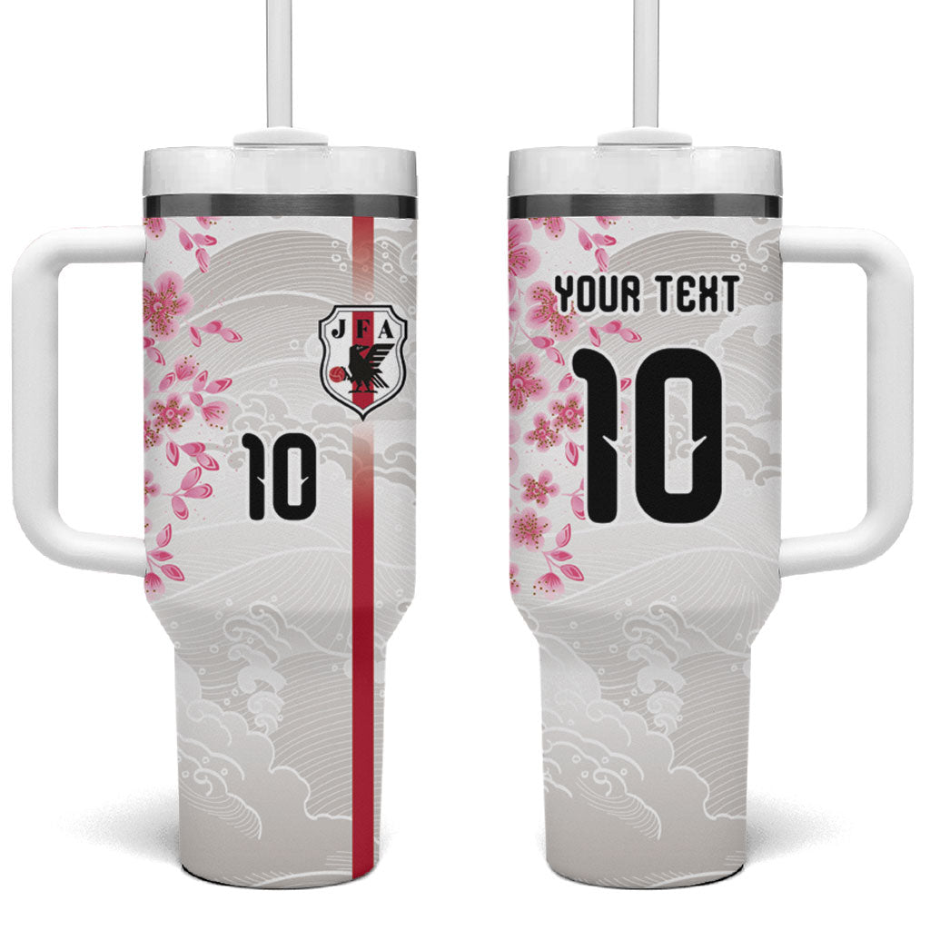 Custom Japan National Football Tumbler With Handle Cherry Blossom Sakura Wave Traditional Graphic Art