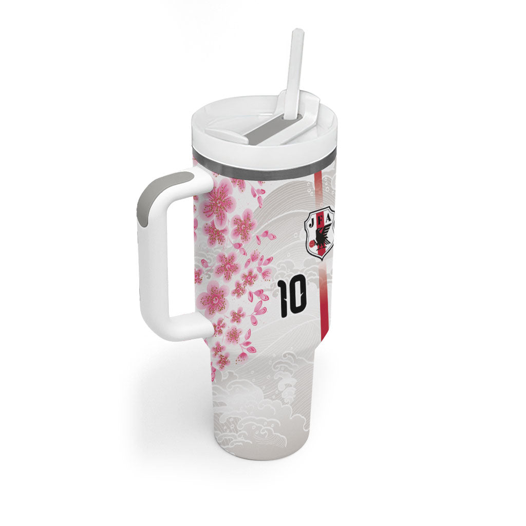 Custom Japan National Football Tumbler With Handle Cherry Blossom Sakura Wave Traditional Graphic Art