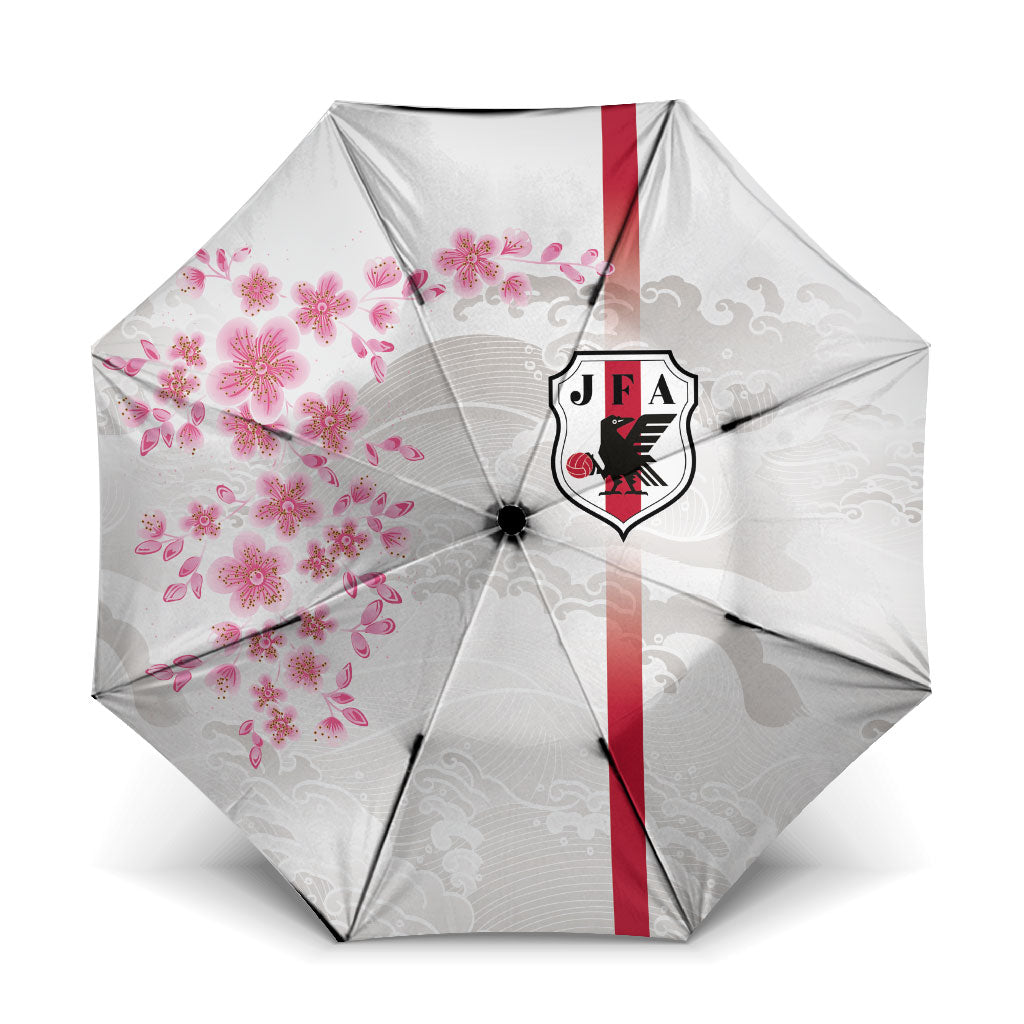 Japan National Football Umbrella Cherry Blossom Sakura Wave Traditional Graphic Art