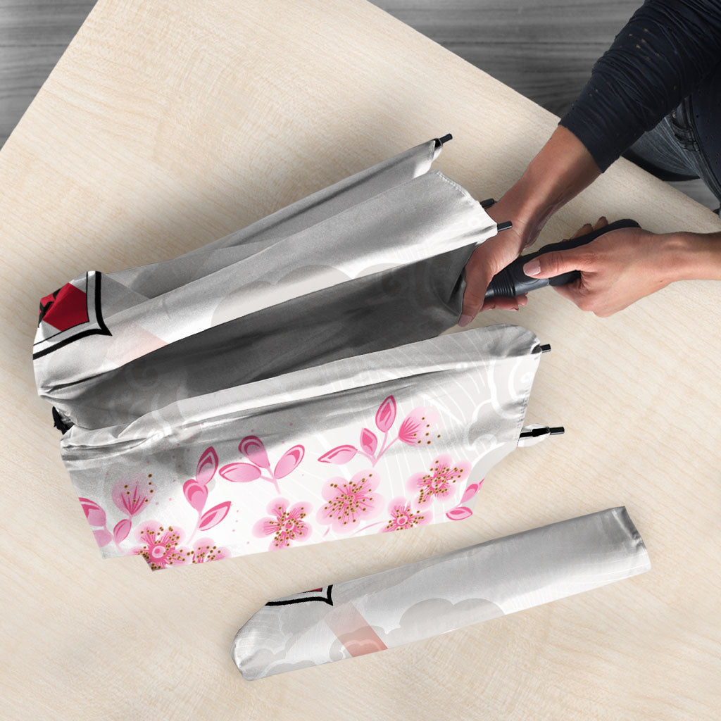 Japan National Football Umbrella Cherry Blossom Sakura Wave Traditional Graphic Art