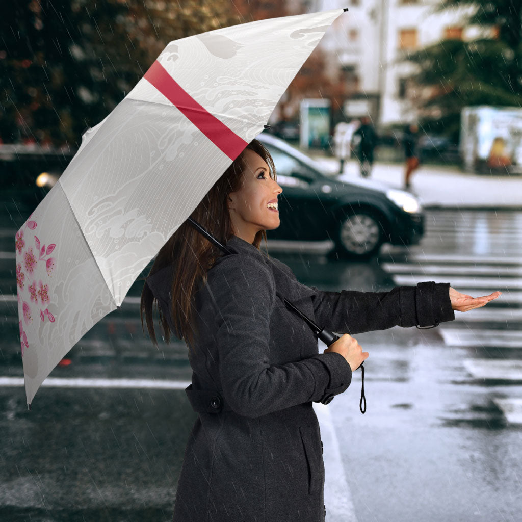 Japan National Football Umbrella Cherry Blossom Sakura Wave Traditional Graphic Art