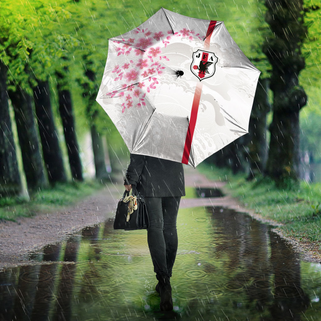Japan National Football Umbrella Cherry Blossom Sakura Wave Traditional Graphic Art