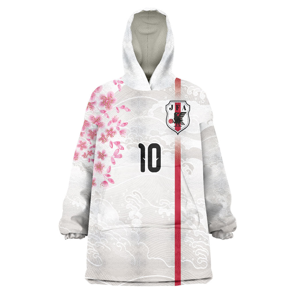 Custom Japan National Football Wearable Blanket Hoodie Cherry Blossom Sakura Wave Traditional Graphic Art