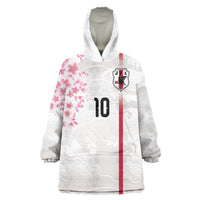 Custom Japan National Football Wearable Blanket Hoodie Cherry Blossom Sakura Wave Traditional Graphic Art