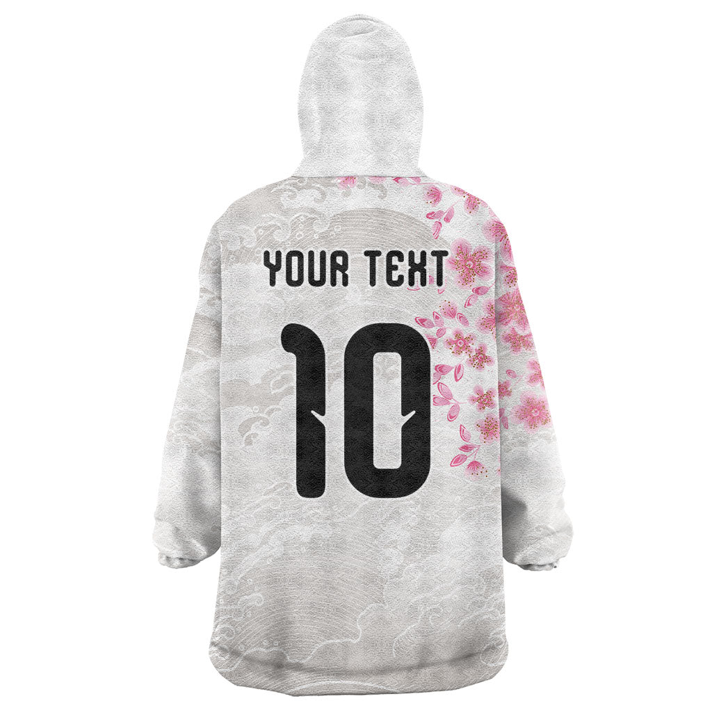 Custom Japan National Football Wearable Blanket Hoodie Cherry Blossom Sakura Wave Traditional Graphic Art