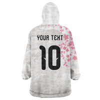 Custom Japan National Football Wearable Blanket Hoodie Cherry Blossom Sakura Wave Traditional Graphic Art