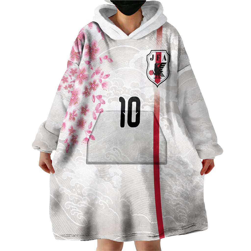 Custom Japan National Football Wearable Blanket Hoodie Cherry Blossom Sakura Wave Traditional Graphic Art