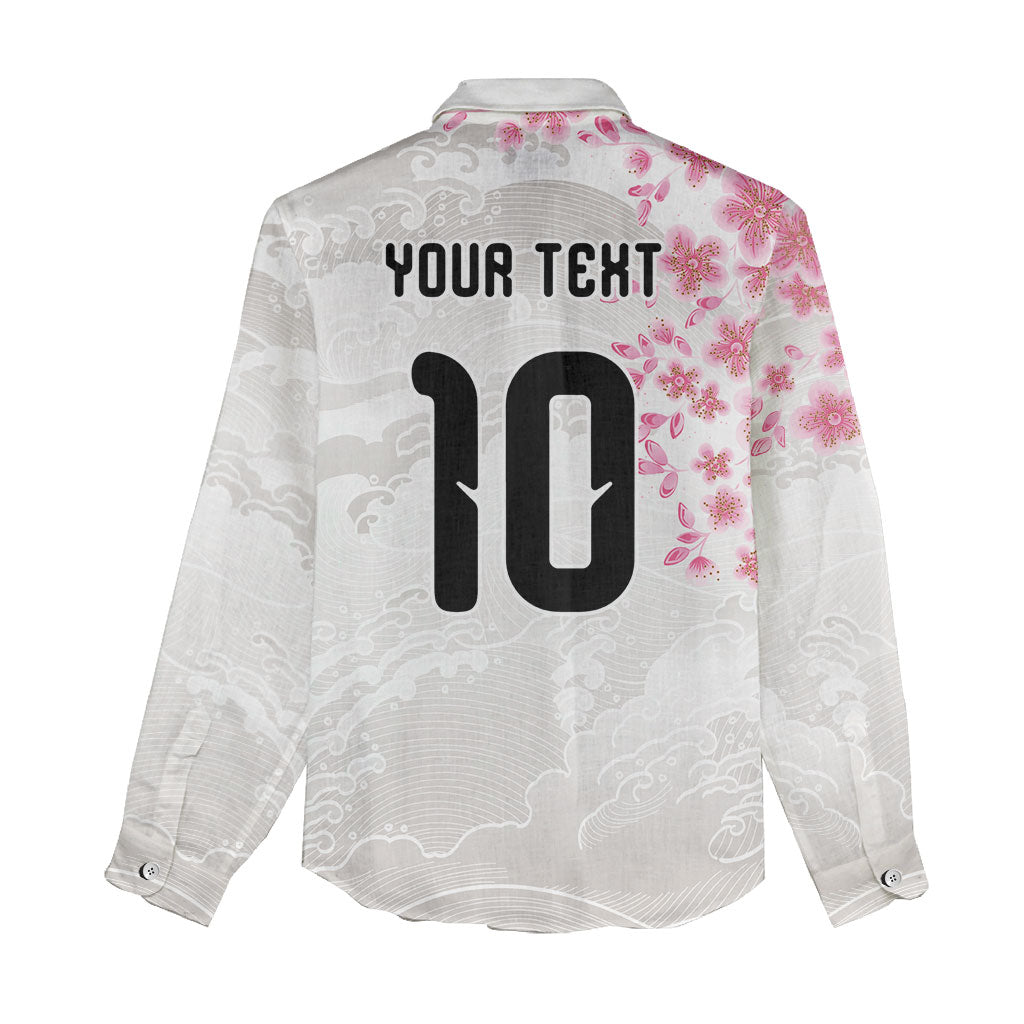 Custom Japan National Football Women Casual Shirt Cherry Blossom Sakura Wave Traditional Graphic Art