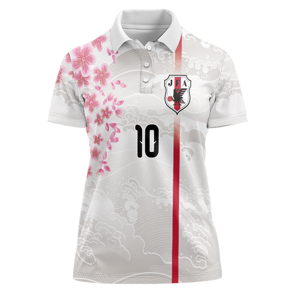Custom Japan National Football Women Polo Shirt Cherry Blossom Sakura Wave Traditional Graphic Art