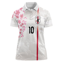 Custom Japan National Football Women Polo Shirt Cherry Blossom Sakura Wave Traditional Graphic Art