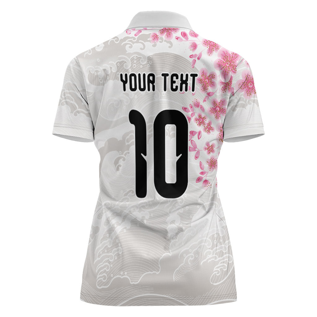 Custom Japan National Football Women Polo Shirt Cherry Blossom Sakura Wave Traditional Graphic Art