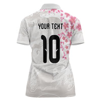 Custom Japan National Football Women Polo Shirt Cherry Blossom Sakura Wave Traditional Graphic Art
