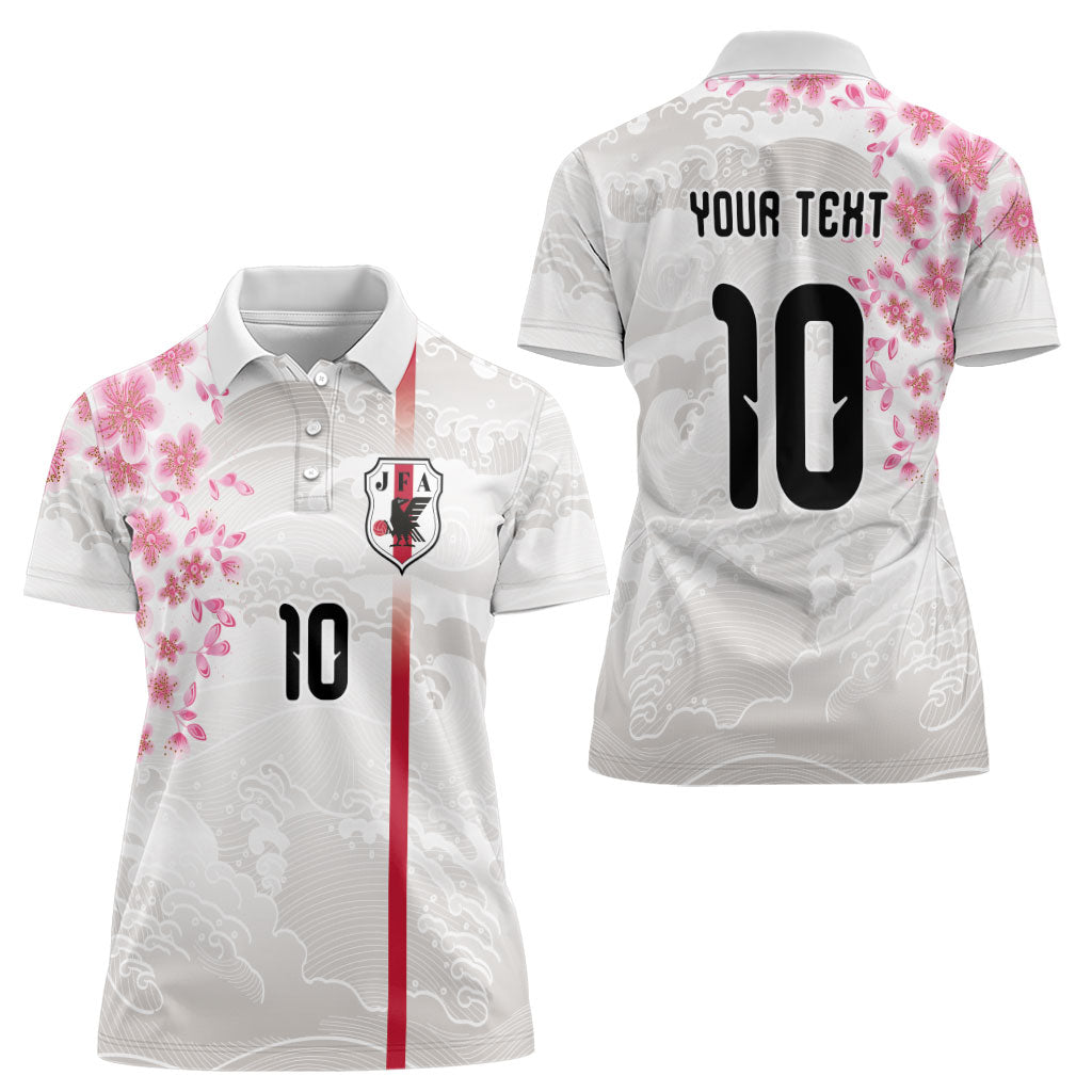 Custom Japan National Football Women Polo Shirt Cherry Blossom Sakura Wave Traditional Graphic Art