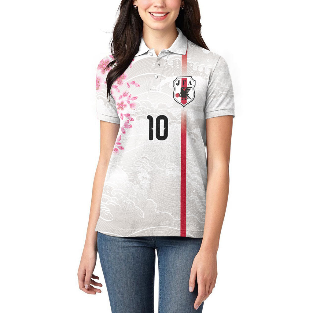 Custom Japan National Football Women Polo Shirt Cherry Blossom Sakura Wave Traditional Graphic Art