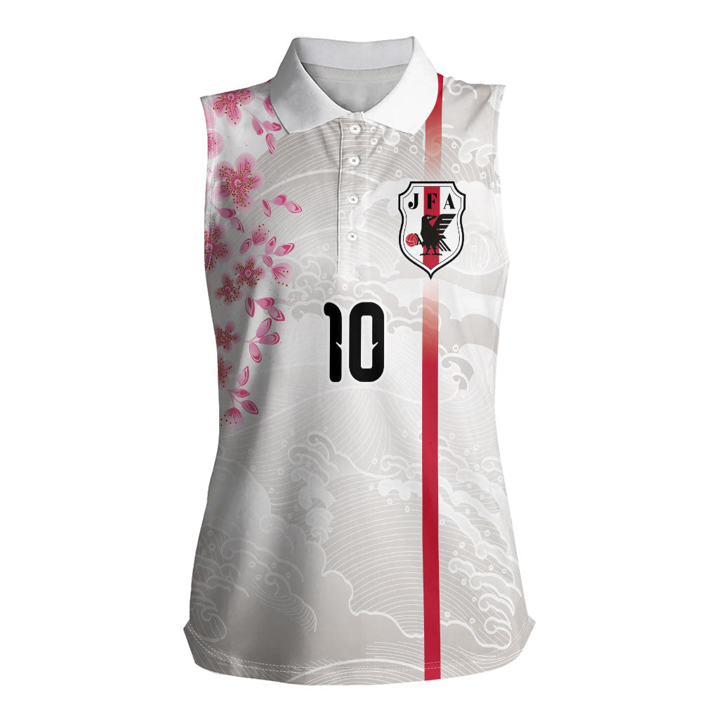 Custom Japan National Football Women Sleeveless Polo Shirt Cherry Blossom Sakura Wave Traditional Graphic Art