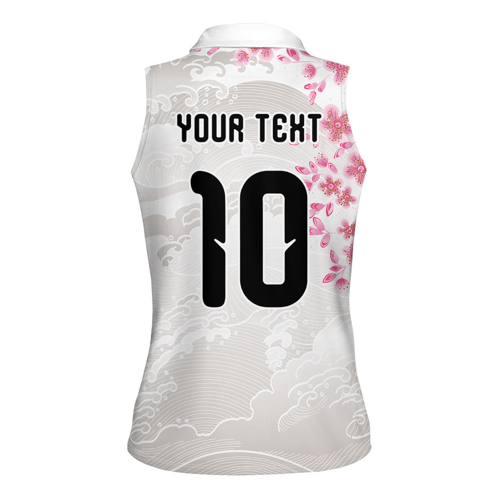 Custom Japan National Football Women Sleeveless Polo Shirt Cherry Blossom Sakura Wave Traditional Graphic Art