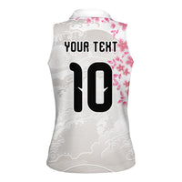 Custom Japan National Football Women Sleeveless Polo Shirt Cherry Blossom Sakura Wave Traditional Graphic Art