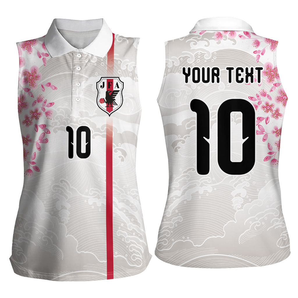 Custom Japan National Football Women Sleeveless Polo Shirt Cherry Blossom Sakura Wave Traditional Graphic Art