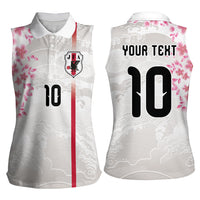 Custom Japan National Football Women Sleeveless Polo Shirt Cherry Blossom Sakura Wave Traditional Graphic Art