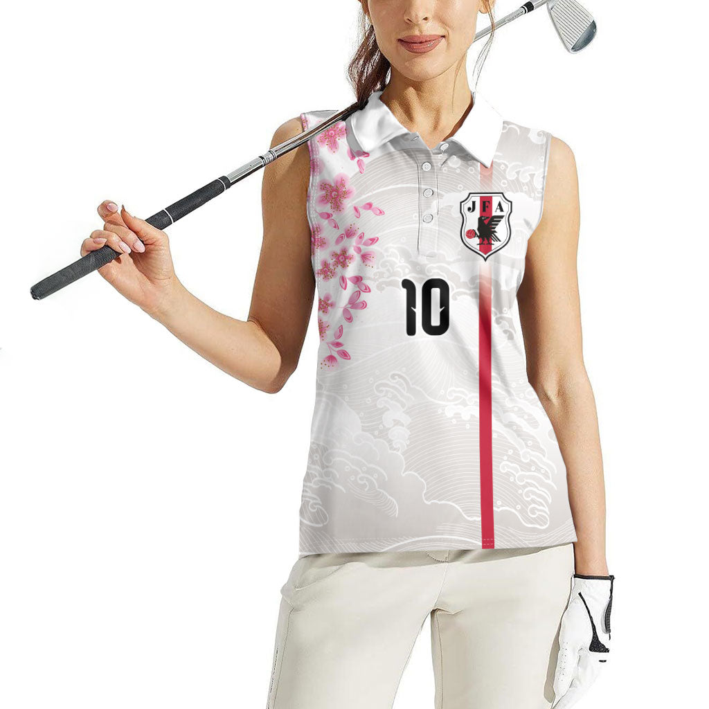 Custom Japan National Football Women Sleeveless Polo Shirt Cherry Blossom Sakura Wave Traditional Graphic Art