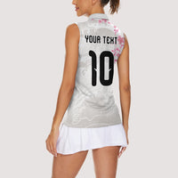 Custom Japan National Football Women Sleeveless Polo Shirt Cherry Blossom Sakura Wave Traditional Graphic Art