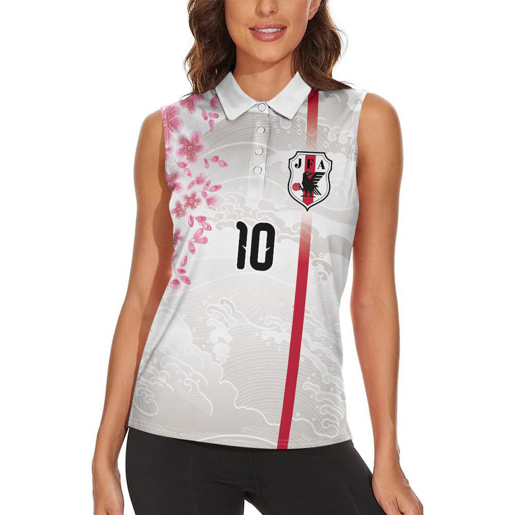 Custom Japan National Football Women Sleeveless Polo Shirt Cherry Blossom Sakura Wave Traditional Graphic Art
