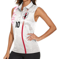 Custom Japan National Football Women Sleeveless Polo Shirt Cherry Blossom Sakura Wave Traditional Graphic Art