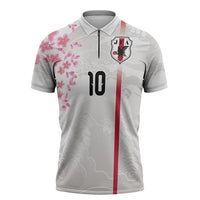 Custom Japan National Football Zipper Polo Shirt Cherry Blossom Sakura Wave Traditional Graphic Art