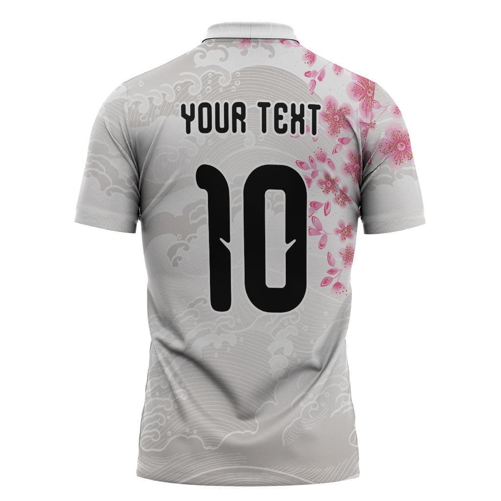 Custom Japan National Football Zipper Polo Shirt Cherry Blossom Sakura Wave Traditional Graphic Art