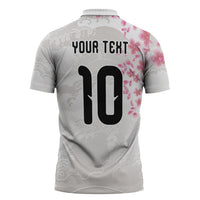 Custom Japan National Football Zipper Polo Shirt Cherry Blossom Sakura Wave Traditional Graphic Art