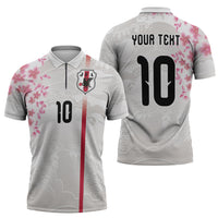 Custom Japan National Football Zipper Polo Shirt Cherry Blossom Sakura Wave Traditional Graphic Art