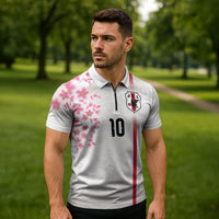 Custom Japan National Football Zipper Polo Shirt Cherry Blossom Sakura Wave Traditional Graphic Art