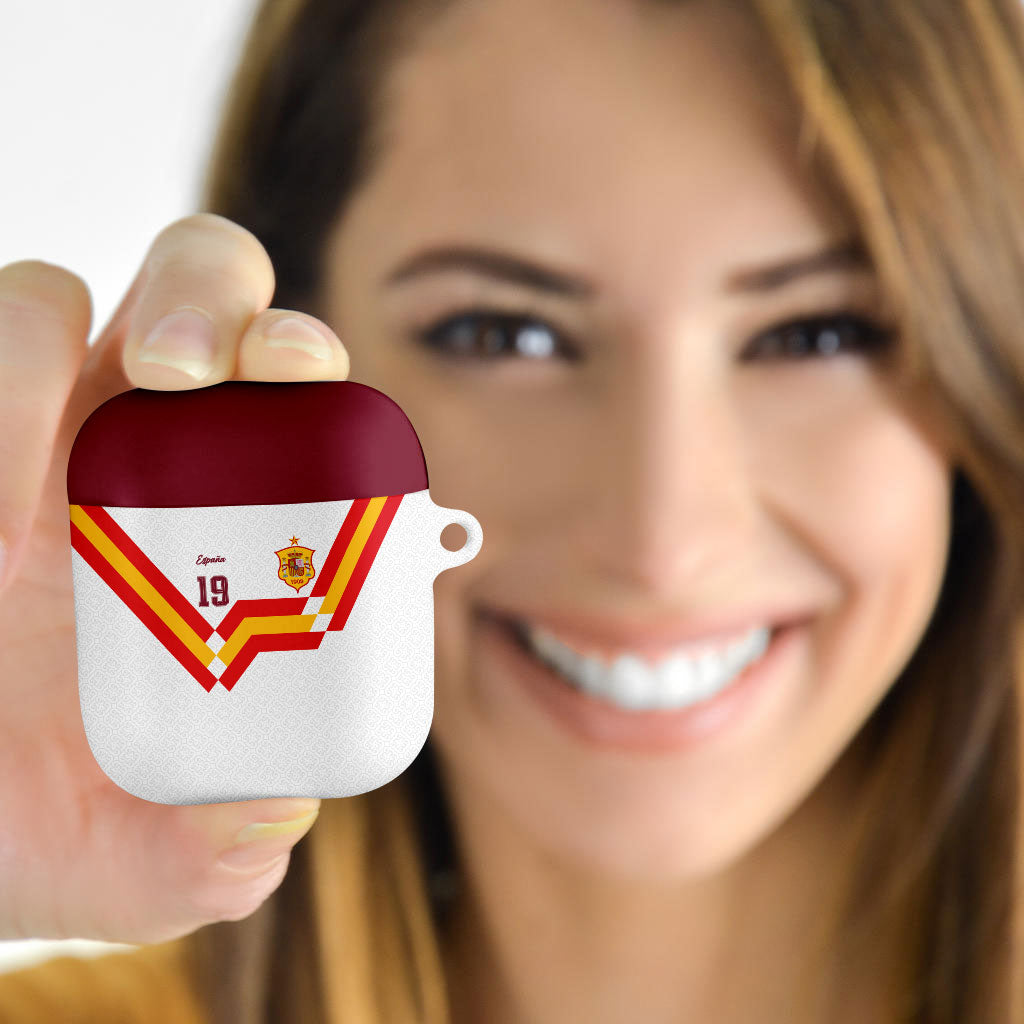 Custom Spain National Football AirPods Case Geometric Flag Stripe Pattern Retro Graphic Concept